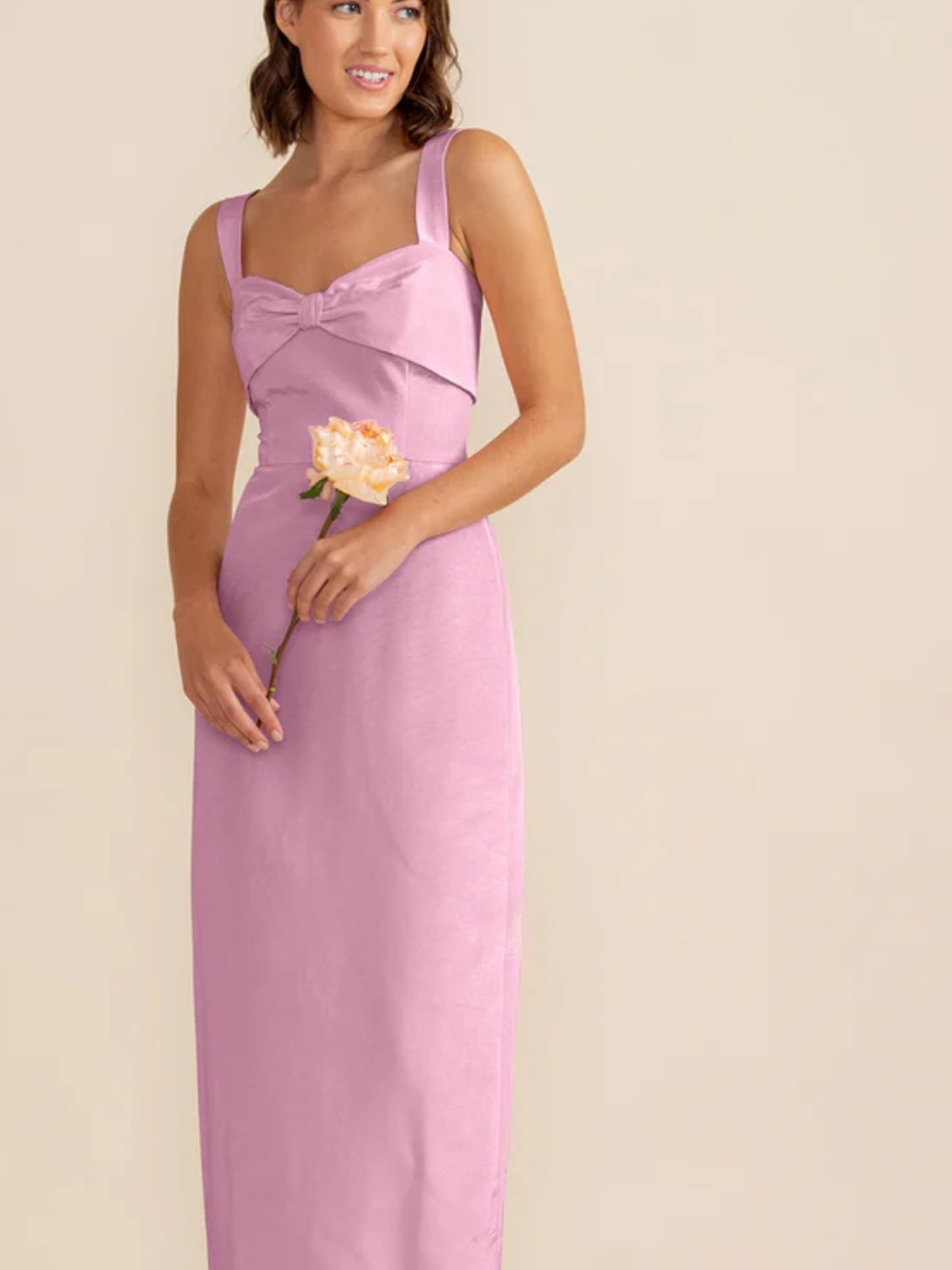Lula Kate dress- “Grace” in shantung fabric in the color carnation.